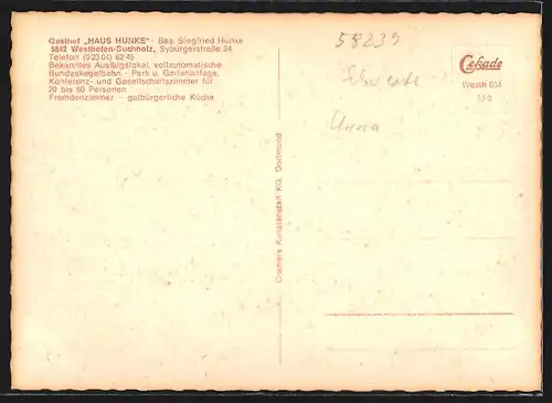 AK Westhofen-Buchholz, Gasthof Haus Hunke, Syburgerstrasse 24