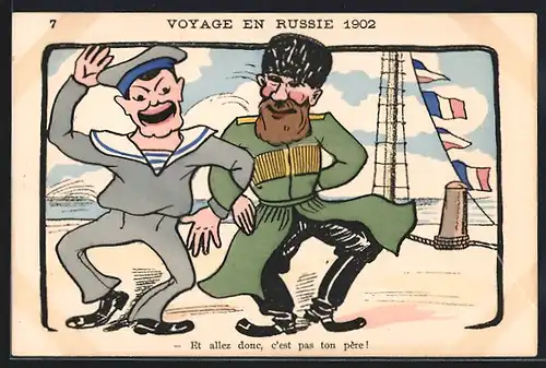 AK Et allez donc, c`est pas ton père, Nikolaus II. von Russland, Karikatur