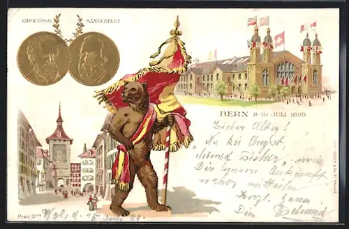 AK Bern, Eidg. Sängerfest, Bär m. Flagge, Ortspartien