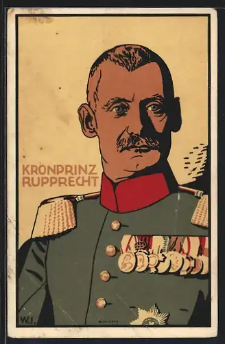 Künstler-AK W.I.4771: Portrait Kronprinz Rupprecht von Bayern in Uniform mit Orden