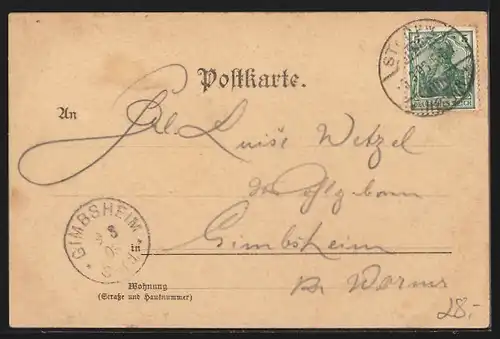 Lithographie Staden i. Wetterau, Gasthaus zur Post, Strassenansicht