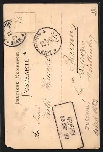 Lithographie Mainz, Totalansicht mit Brücke