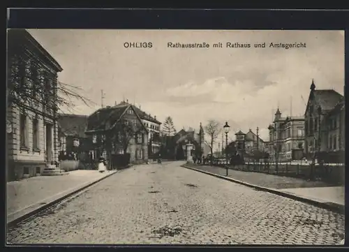 AK Ohligs, Rathausstrasse mit Rathaus und Amtsgericht