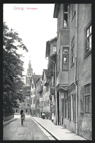 AK Coburg, Strasse Grafengasse mit Gasthaus