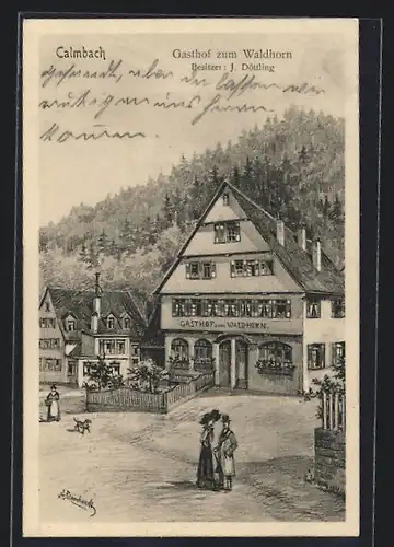 Künstler-AK Calmbach, Gasthof zum Waldhorn