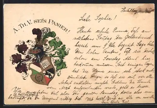 Künstler-AK Heidelberg, A. Th. V. seis Panier! Wappenzeichen mit Krone