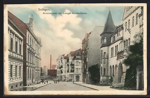 AK Solingen, Birkenstrasse und Ev. Gemeindehaus