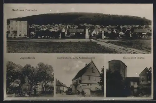 AK Enzheim, Jugendheim, Gastwirtschaft H. Schuhmacher, Enzheimer Mühle