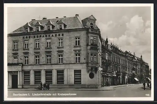 AK Saarlautern, Lisdorferstrasse mit Kreissparkasse