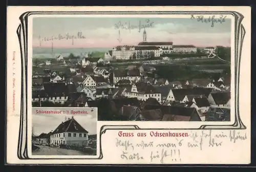 AK Ochsenhausen, Schlossstrasse mit Apotheke, Teilansicht