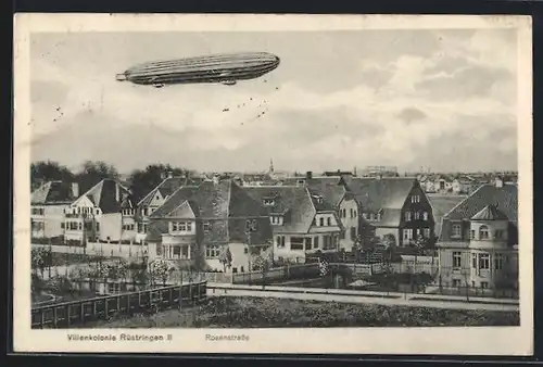 AK Rüstringen, Zeppelin über der Villenkolonie Rüstringen II, Rosenstrasse