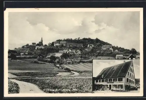 AK Schlossberg, Ortsansicht mit Gasthaus z. Post Schlossberg /Mfr., Gasthaus zur Post, Ortsansicht