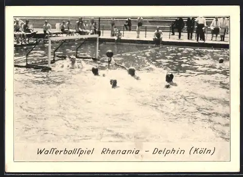 AK Köln, Wasserballspiel Rhenania - Delphin, Szene vorm Tor