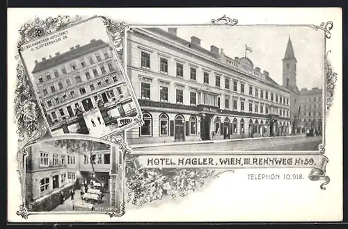 AK Wien, Hotel Nagler, Rennweg 59, Rückwärtiger Hoteltract in der Schützengasse 26