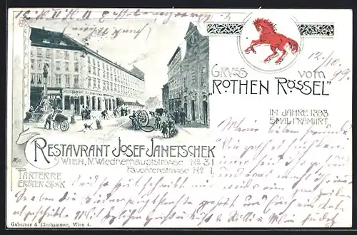 Lithographie Wien, Restaurant Josef Janetschek Rothes Rössel, Wiednerhauptstrasse 31