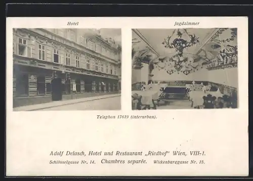 AK Wien, Adolf Delaschs Hotel-Restaurant Riedhof, Schlösselgasse 14