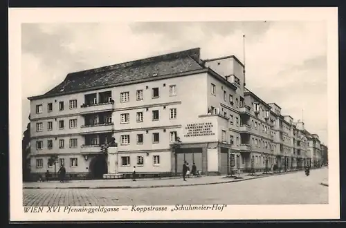 AK Wien, Pfenninggeldgasse Ecke Koppstrasse, Schuhmeier-Hof