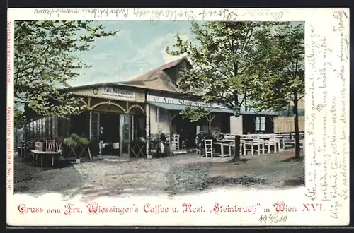 AK Wien, Frz. Wiessingers Cafe-Restaurant Steinbruch