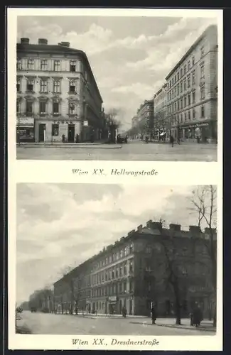 AK Wien, Blick in die Hellwagstrasse & Dresdnerstrasse