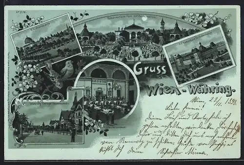 Mondschein-Lithographie Wien-Währing, Türkenschanz-Park mit Restauration, Währing-Cottage Hassenauerstrasse