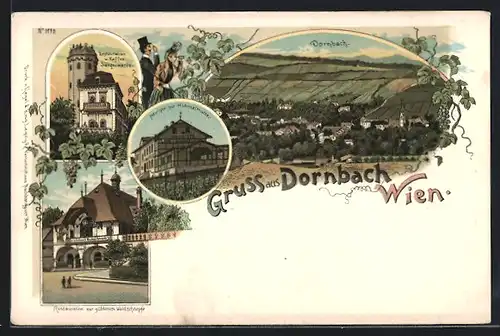 Lithographie Wien-Dornbach, Heuriger zur Himmelmutter, Cafe-Restaurant Sängerwarte
