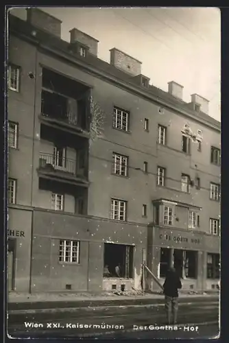 AK Wien, Kaisermühlen, Februaraufstand 1934, Goethe Hof mit Granateinschlägen