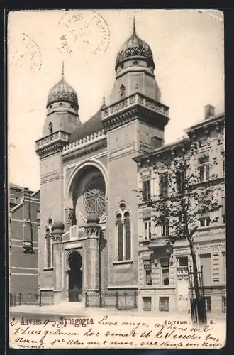 AK Anvers, La Synagogue, Synagoge im Sonnenschein