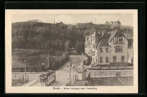 AK Bonn, Neuer Aufgang zum Venusberg, Strassenbahn