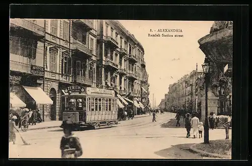 AK Alexandria, Ramleh Station Street, Strassenbahn