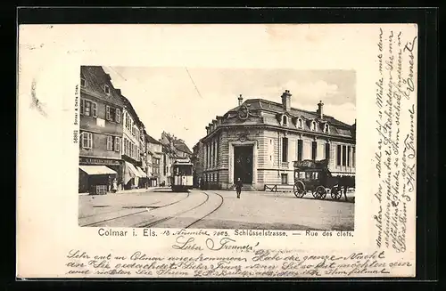 AK Colmar i. Els., Schlüsselstrasse, Strassenbahn