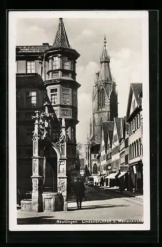 AK Reutlingen, Lindenbrunnen und Marienkirche