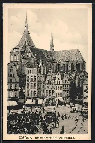 AK Rostock, Neuer Markt mit Marienkirche