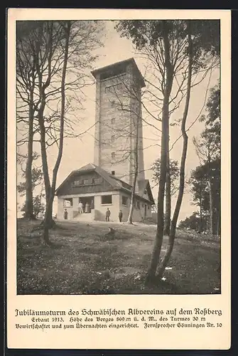 AK Gönningen, Blick auf Jubiläumsturm des schwäbischen Albvereins auf dem Rossberg