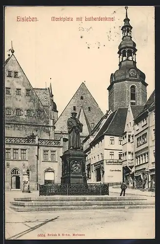 AK Eisleben, Marktplatz mit Lutherdenkmal