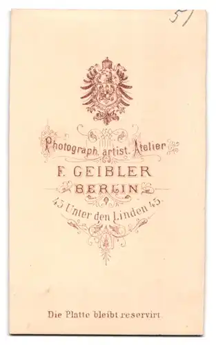 Fotografie F. Geibler, Berlin, Unter den Linden 45, Beamter der preussischen Eisenbahn in Uniform mit Moustache