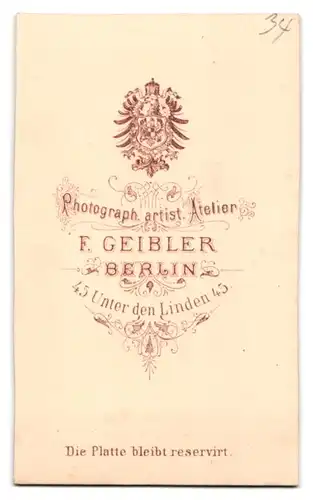 Fotografie F. Geibler, Berlin, Unter den Linden 45, preussischer Eisenbahner in Uniform mit Moustache