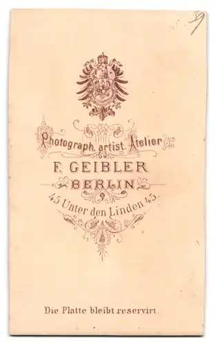 Fotografie F. Geibler, Berlin, Unter den Linden 45, Beamter der preussischen Eisenbahn in Uniform mit Moustache
