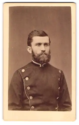 Fotografie G. Degele jun., Hannover, Hannoveranischer Eisenbahner in Uniform mit Vollbart