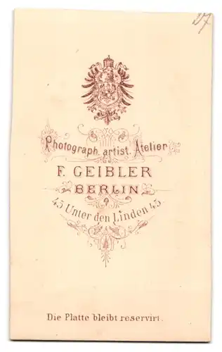 Fotografie F. Geibler, Berlin, Unter den Linden 45, junger preussischer Eisenbahner in Uniform