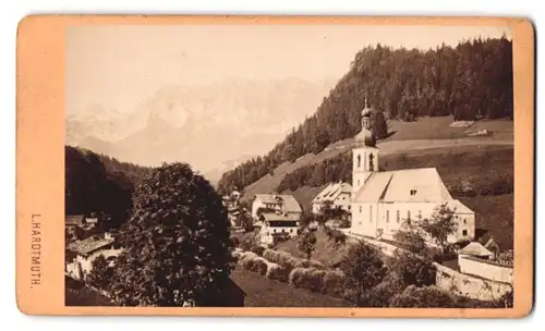 Fotografie L. Hardtmuth, Salzburg, Ansicht Ramsau, die Kirche mit Gasthaus