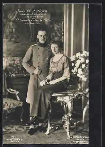 AK Prinz Ernst August, Herzog zu Braunschweig, & seine Braut Prinzessin Viktoria Luise von Preussen