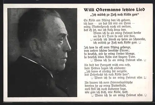 AK Köln, Portrait Komponist Willi Ostermann, letztes Lied