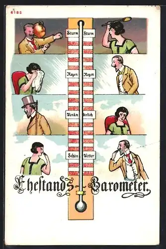 Künstler-AK Bruno Bürger & Ottillie Nr. 6185: Ehestands-Barometer, Sturm, Regen, Schönwetter