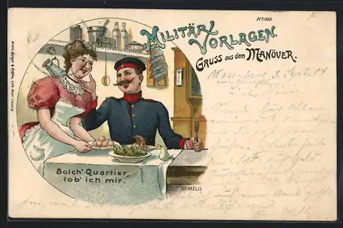 Künstler-AK Bruno Bürger & Ottillie Nr. 1033: Soldat am Tisch mit Wirtin