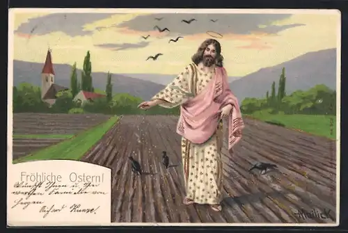 Künstler-AK Alfred Mailick: Jesus auf einem Feld mit Krähen