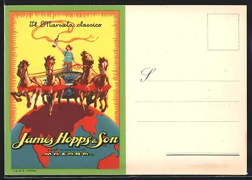 AK Reklame für Mazara von James Hopps & Son, Quadriga auf Weltkugel