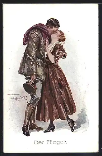 Künstler-AK Der Flieger und seine Frau, Abschiedsszene