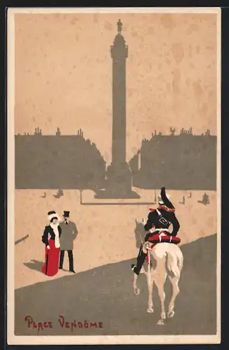 AK Paris, Place Vendôme, Kavallerist