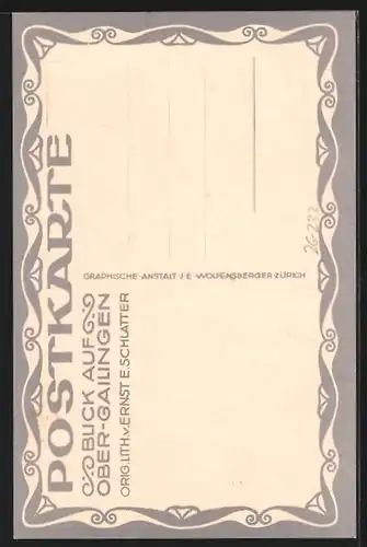 Künstler-AK Ernst E. Schlatter: Ober-Gailingen, Blick auf den Ort