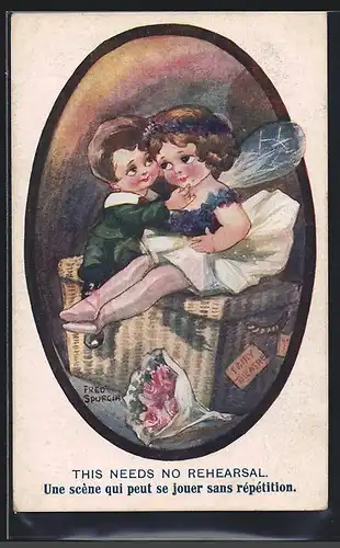 Künstler-AK Fred Spurgin: Süsser Junge tätschelt der kleinen Fee das Kinn